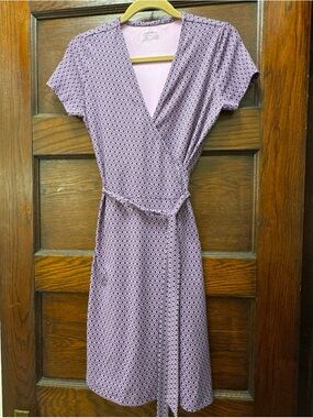 Eddie Bauer Lavender Geometric Wrap-Style Midi Dress